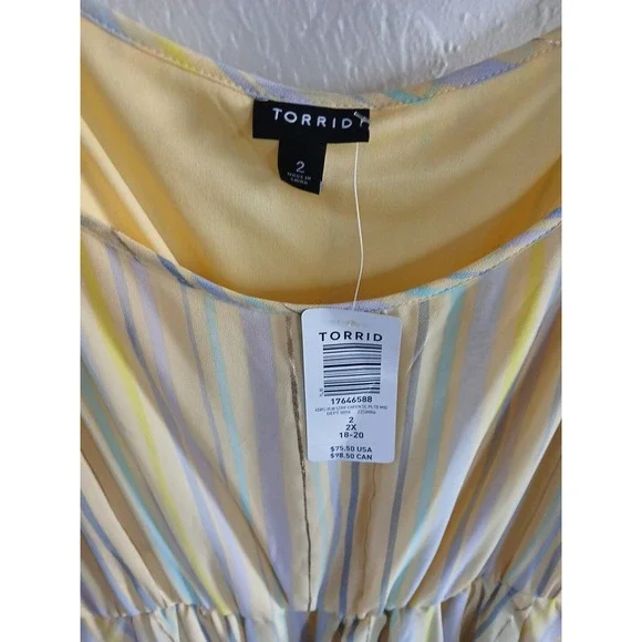 Torrid Butter Yellow Striped Sleeveless Dress Size 2X Spring Easter Romantic - Picture 2 of 4